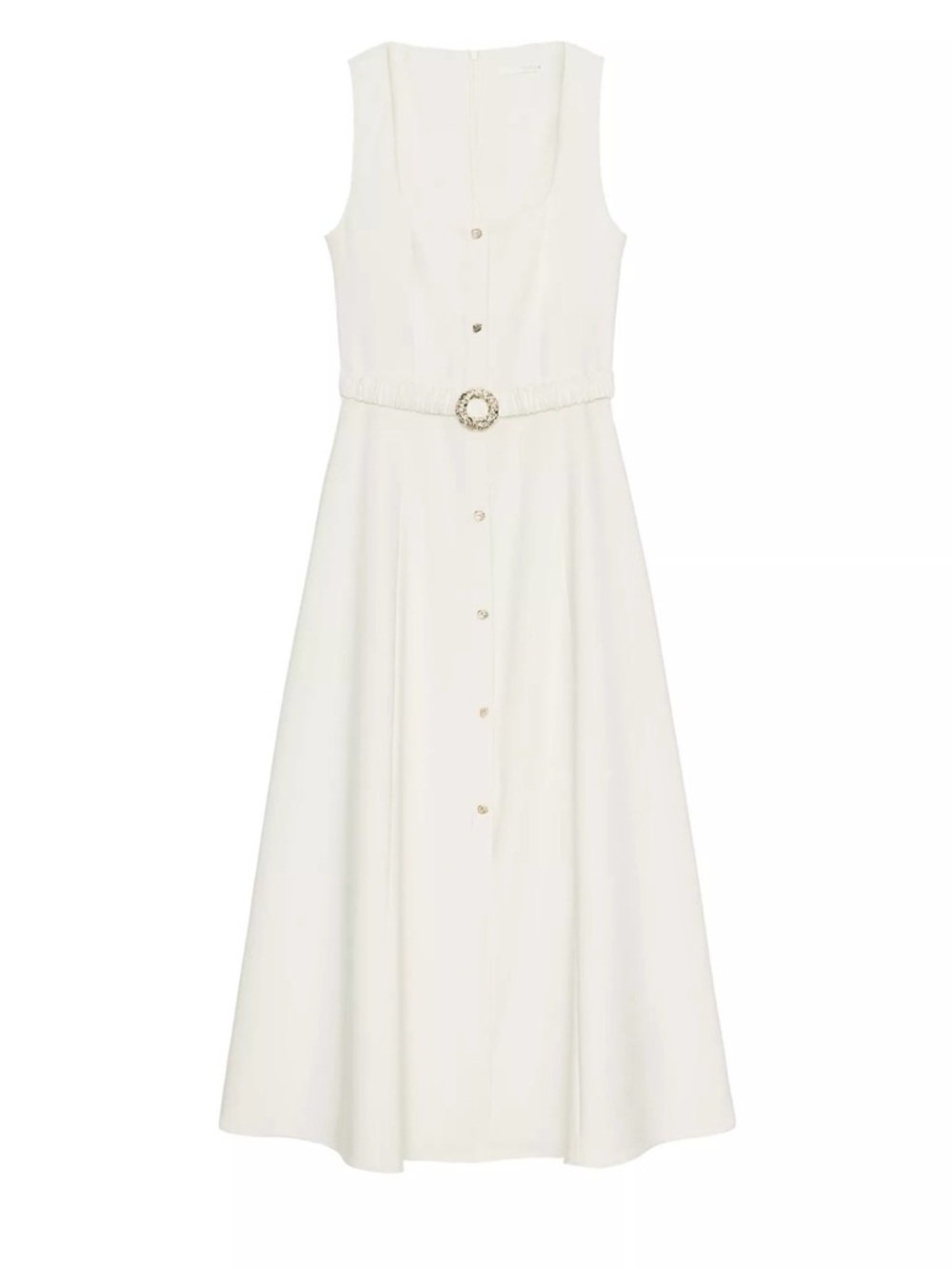 Zara Ecru Sleeveless Button-Front Midi Dress with Decorative Belt
